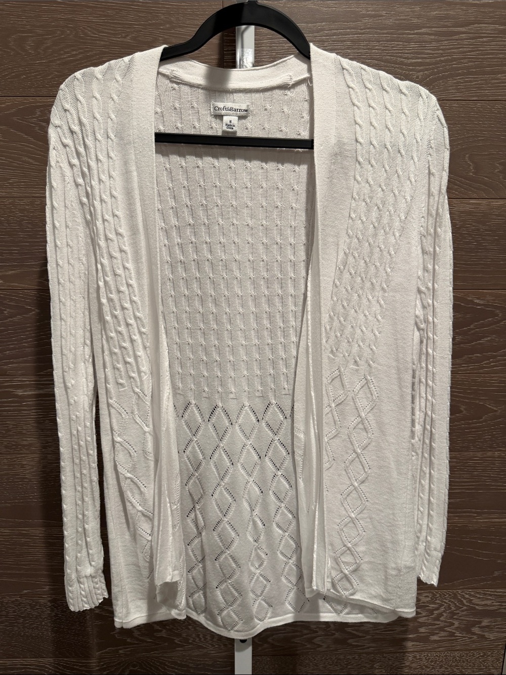 croft & barrow Cream Open-Front Cable & Diamond Knit Cardigan
